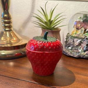 Vintage 1940s Hazel Atlas Strawberry Shape Red Milk Glass Jam Jelly Jar With Lid